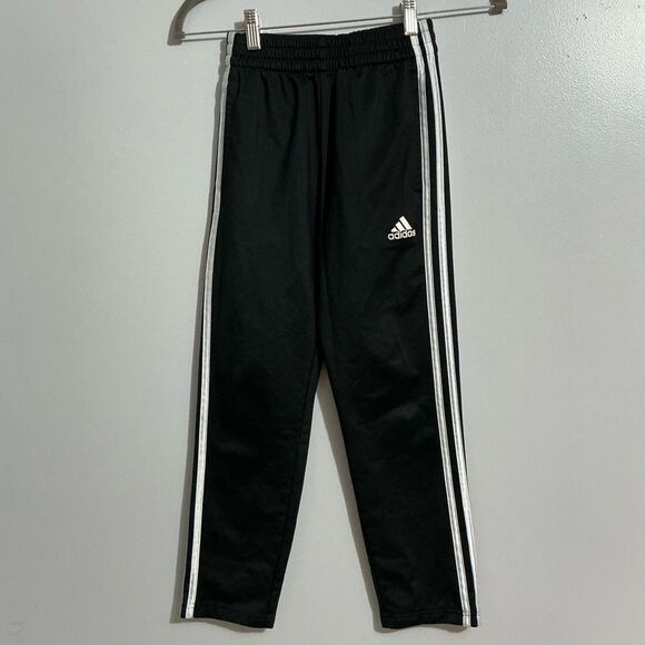 Adidas Kids Black Track Pants with white stripes A552 size 8 - Picture 1 of 6